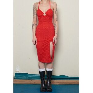 Brand new Fashion Brand Company Red Diamond Lace Septum Midi Dress Size S.